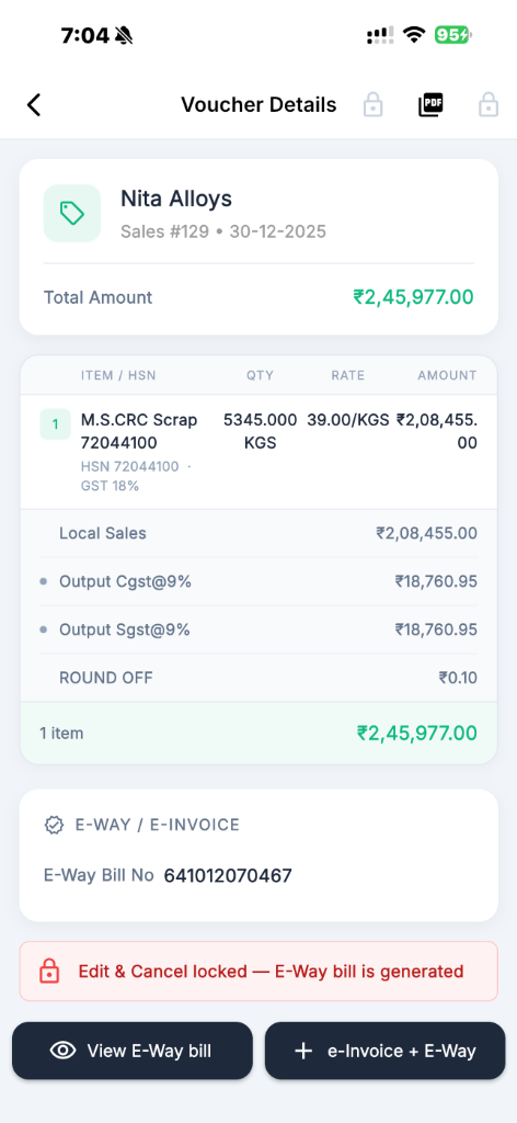BizGrip Voucher Detail with E-Way Bill